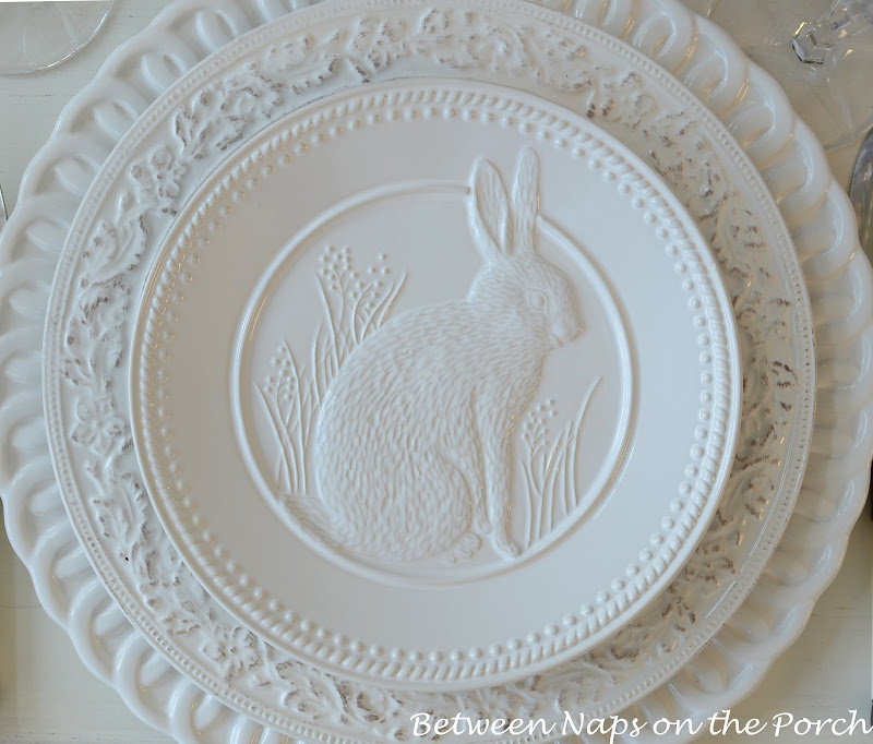 Easter Spring Tablescape Table Settings with Pottery Barn Bunny Plates