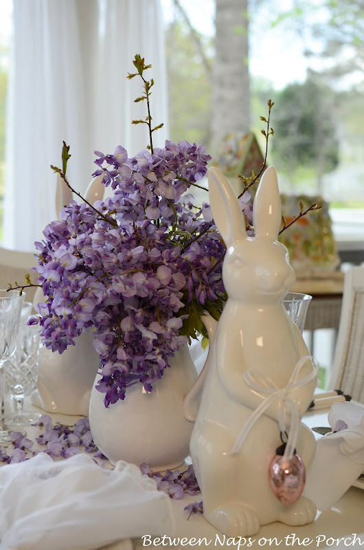 Easter Spring Tablescape Table Settings with Pottery Barn Bunny Plates