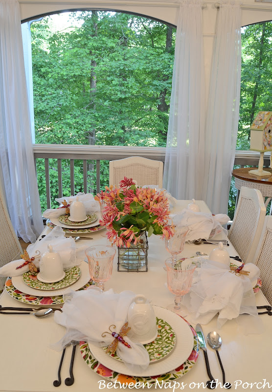 Easter Spring Table Settings with Floral Centerpiece