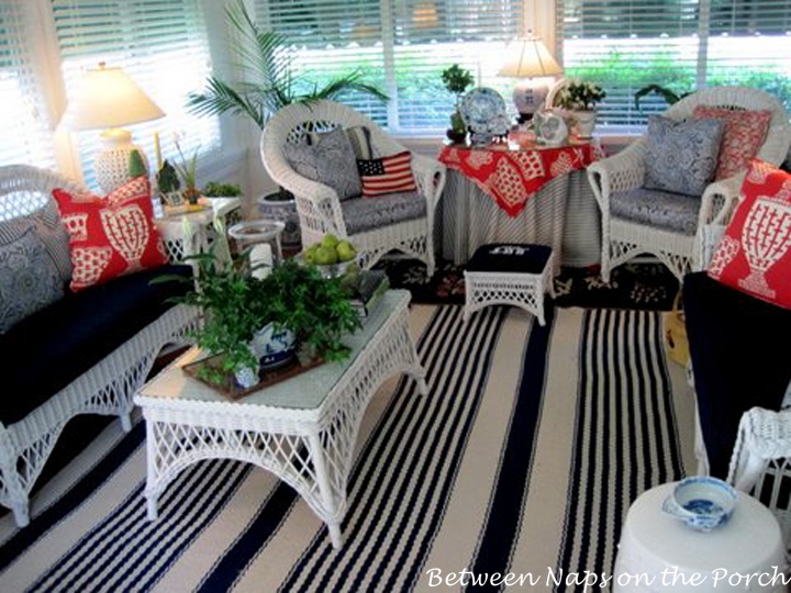 Tradtional Sunroom with White Wicker