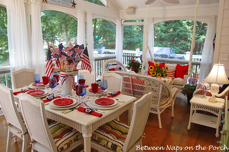 Screened-in Porch Decorated for the 4th of July