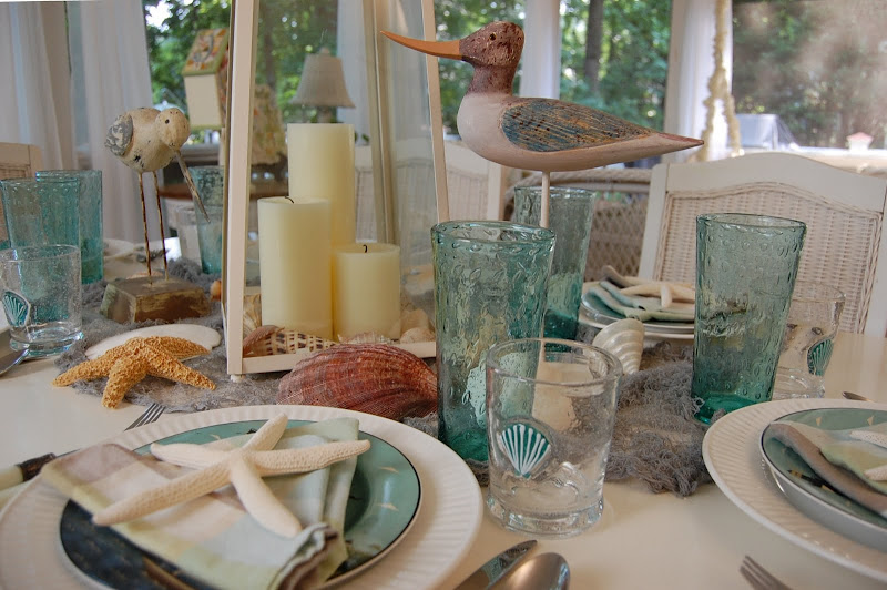 Beach Themed Table Setting with Sailboat Napkin Fold