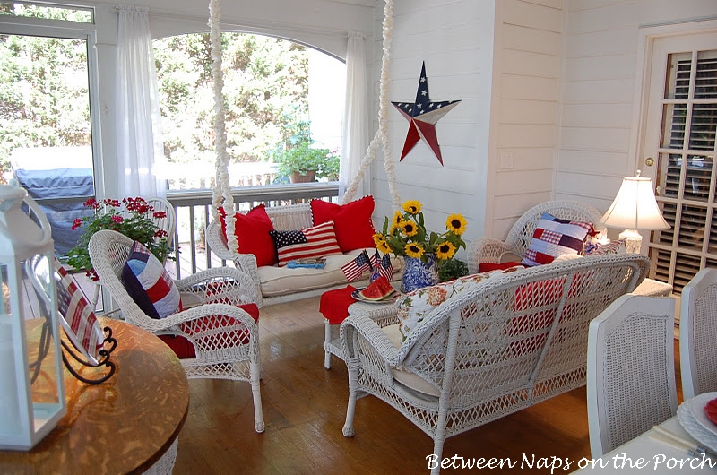 Screened-in Porch Decorated for the 4th of July