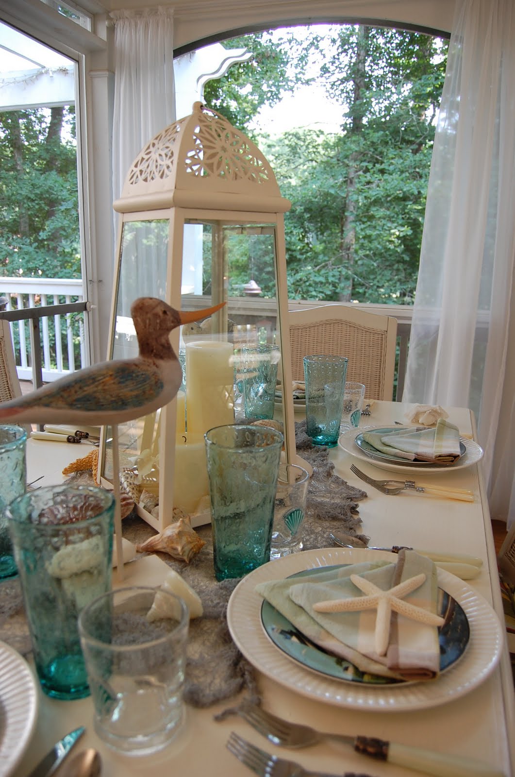 Beach Themed Table Setting with Sailboat Napkin Fold and ...