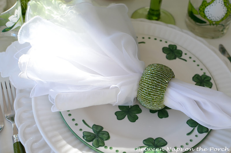 St. Patrick's Day Table Setting with shamrock centerpiece