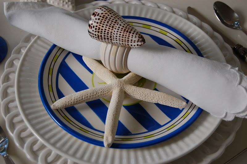 Beach Table Setting with Shell Napkin Rings