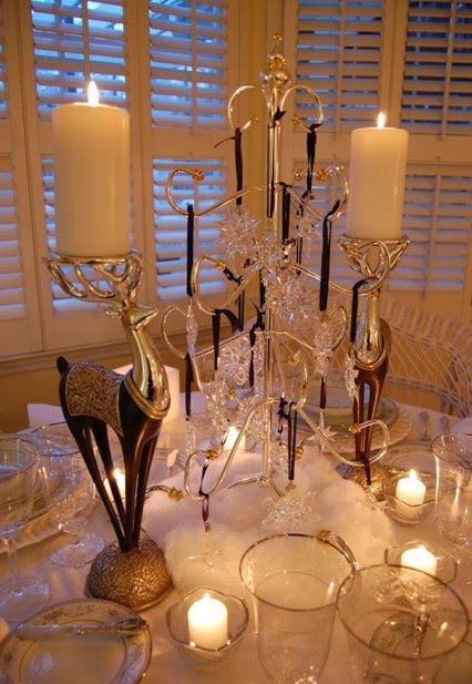 Winter Tablescape with Swarovski Crystal Ornament Centerpiece (Between Naps on the Porch)