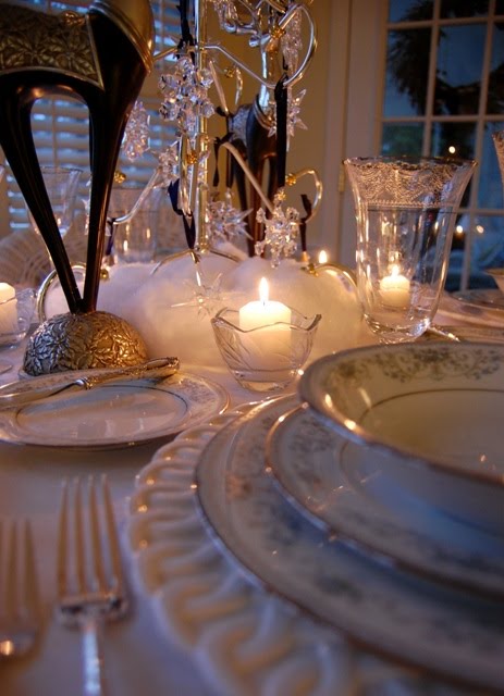 Winter Tablescape with Swarovski Crystal Ornament Centerpiece (Between Naps on the Porch)