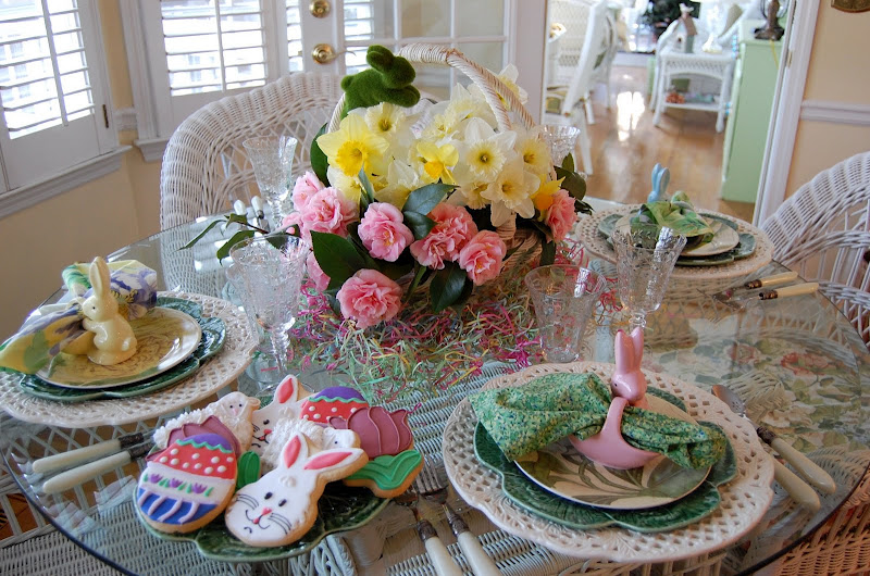 Easter Table Settings Tablescape with Daffodil & Camellia Centerpiece