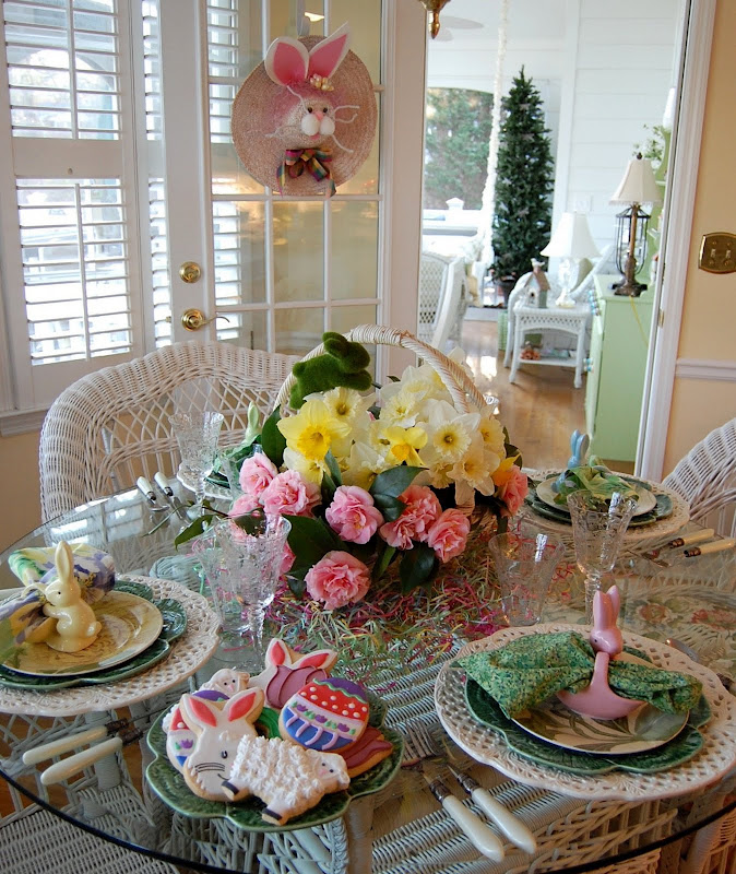 Easter Table Settings Tablescape with Daffodil & Camellia Centerpiece