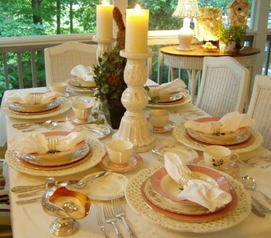 Cottage Tablescape with International Glenwood Dishware