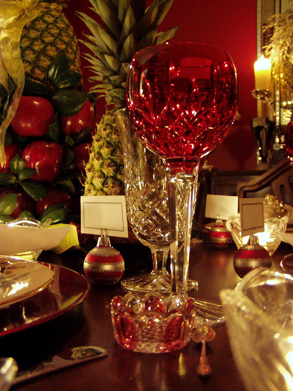 Colonial Williamsburg Christmas Table Setting with Apple Tree Centerpiece