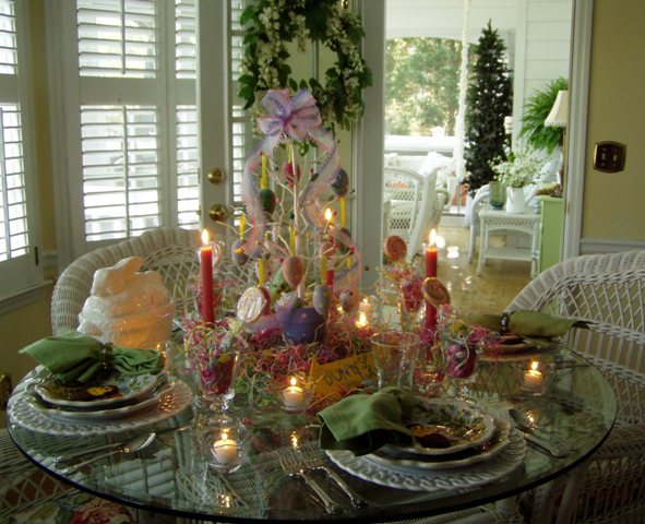 Easter Table Setting Tablescape with Egg Tree Centerpiece