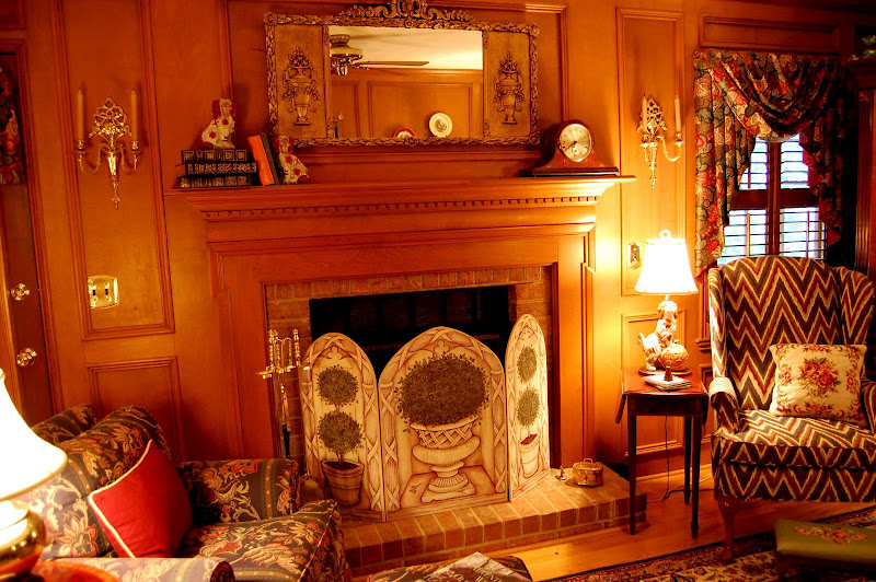 Living Room Decorated in English Country Style with Judges Paneling