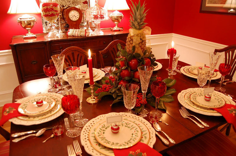 Christmas Tablescape Table Setting with Lenox, Holiday and A Colonial Williamsburg Apple Tree Centerpiece: