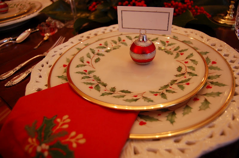 Christmas Tablescape Table Setting with Lenox, Holiday and A Colonial Williamsburg Apple Tree Centerpiece: