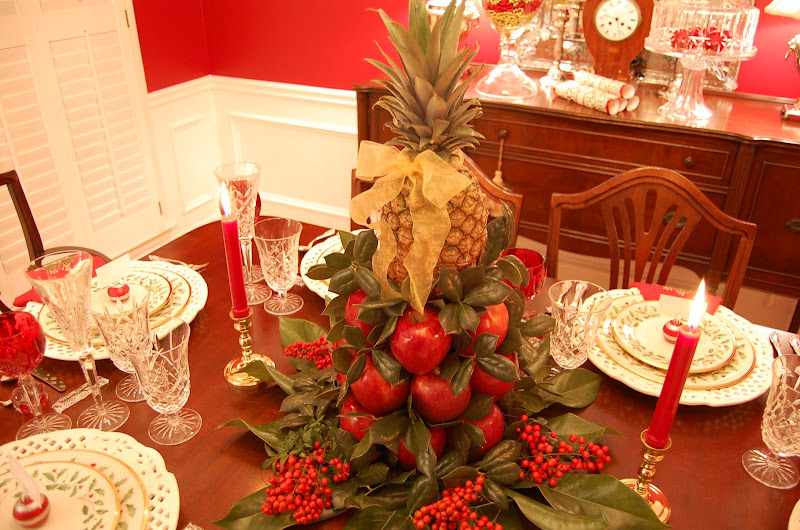 Christmas Tablescape Table Setting with Lenox, Holiday and A Colonial Williamsburg Apple Tree Centerpiece: